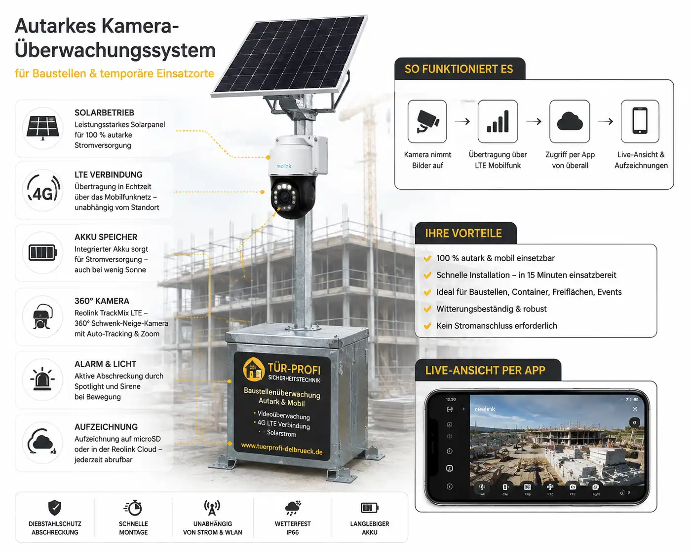 Autarkes Kameraüberwachungssystem für Baustellen